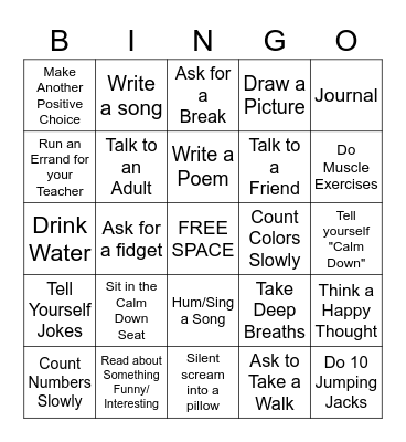 CALMING STRATEGIES Bingo Card