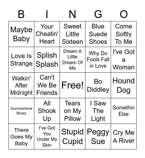 Music of the 50'S Bingo Card