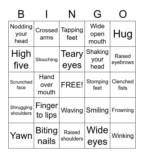 Body Language Bingo Card