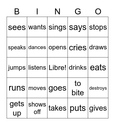 fr1 verbs Bingo Card