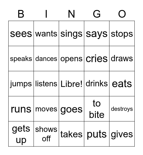 fr1 verbs Bingo Card