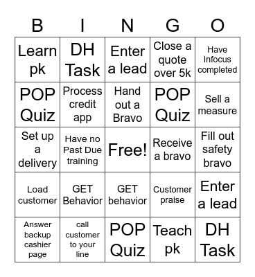 Home Depot Bingo Card