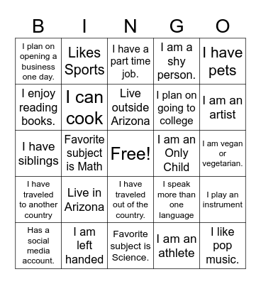 Getting to Know You Bingo Card