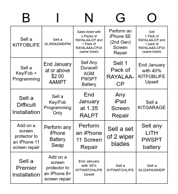 Batteries Plus Bingo Card