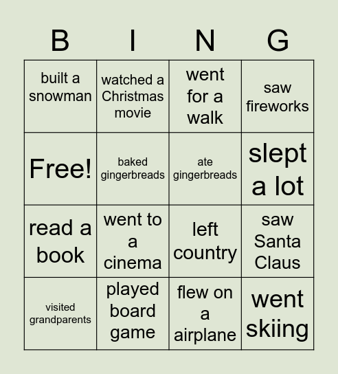 Christmas holidays BINGO Card