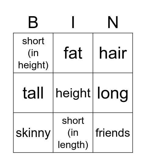 G3/4 Looks Bingo Card