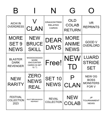 BUSHIROAD PRODUCT STREAM 2023 Bingo Card