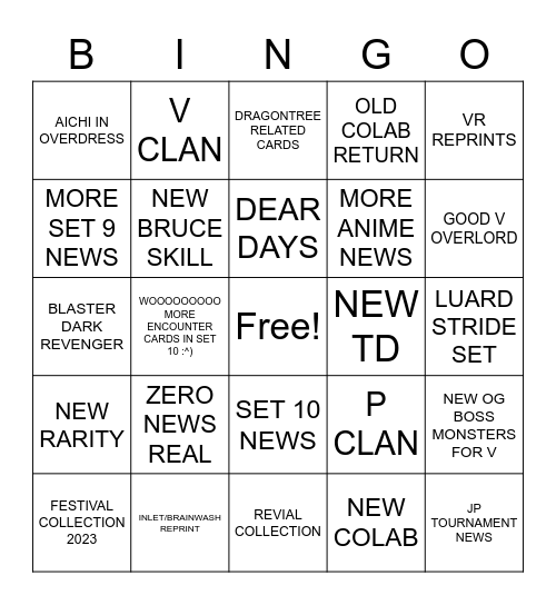 BUSHIROAD PRODUCT STREAM 2023 Bingo Card