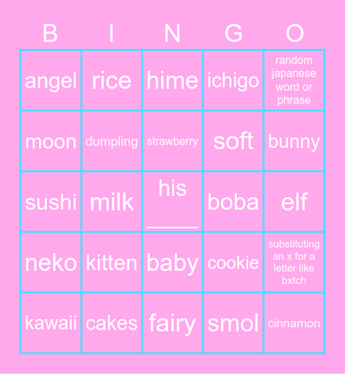 Valorant Egirl Names Bingo Card