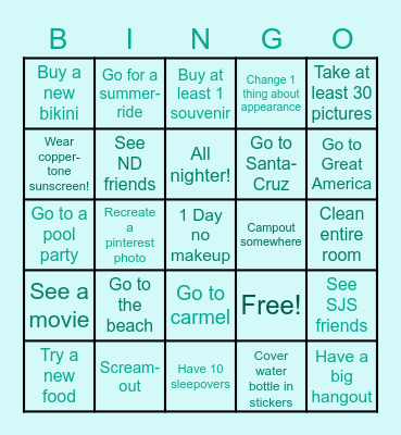 Summer Syndrome Bingo Card