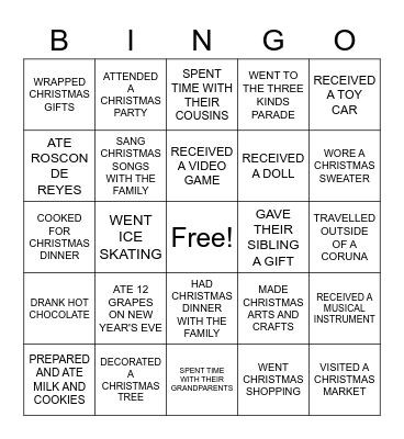 CHRISTMAS BREAK Bingo Card