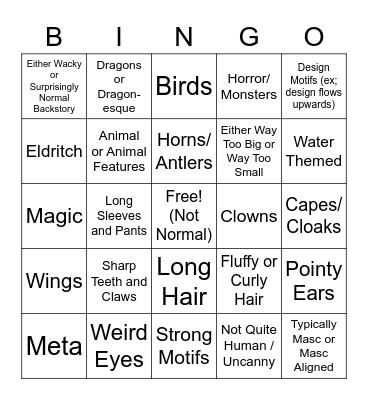 Ender's Character Bingo Card