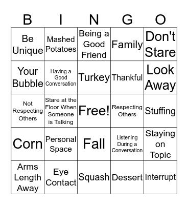 Thanksgiving Bingo Fun Bingo Card