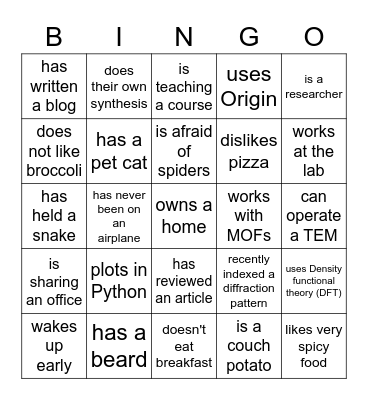 Find Someone Who Bingo Card