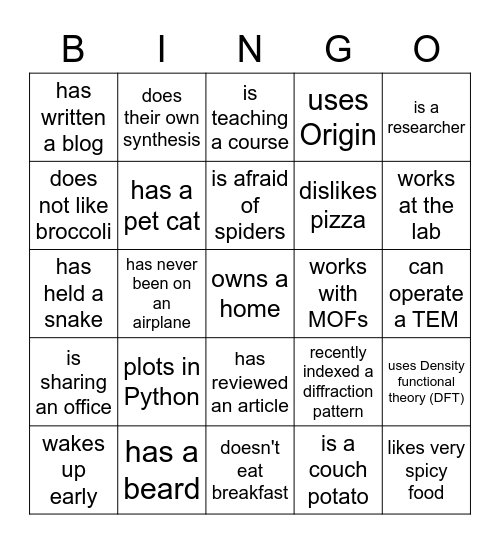 Find Someone Who Bingo Card
