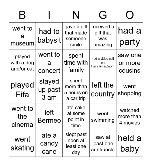 Over winter break...Find someone who.... Bingo Card