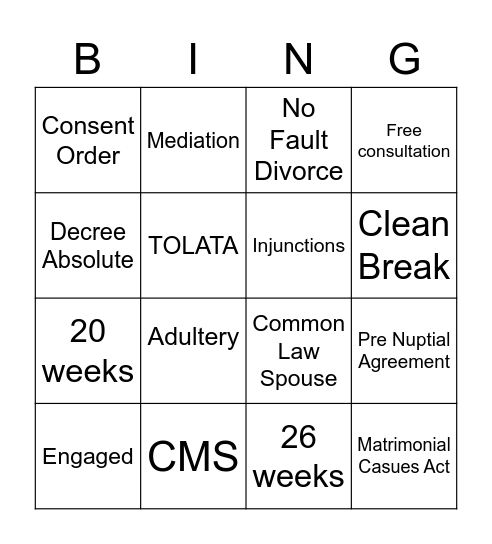 Family Law Bingo!! Bingo Card
