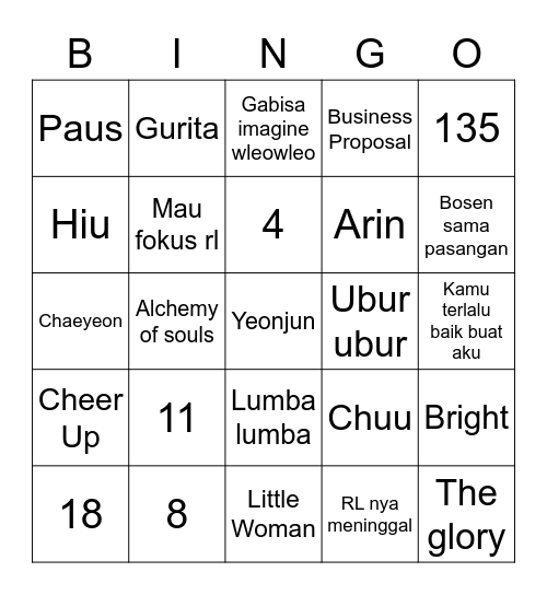 Punya Ayin🐣 Bingo Card