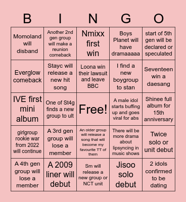 Vero's 2023 Kpop Predictions Bingo Card
