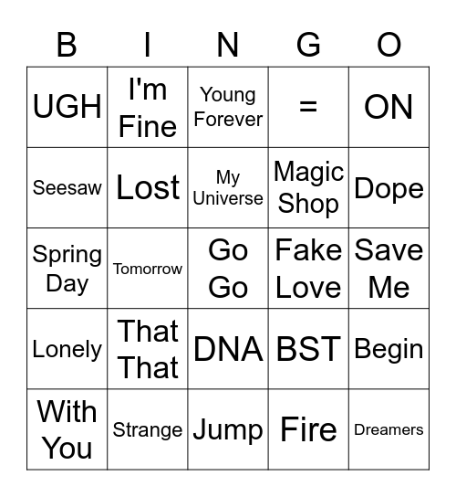 Girlof7bangtan Bingo Card