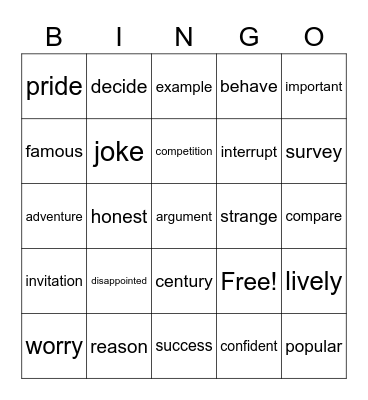 Mixed vocabulary III Bingo Card