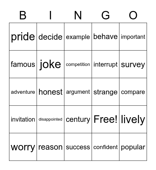 Mixed vocabulary III Bingo Card