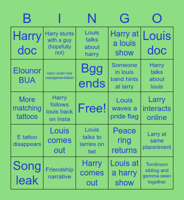 2023 Louis + Harry Bingo Card