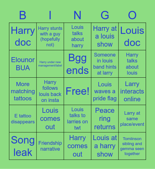 2023 Louis + Harry Bingo Card