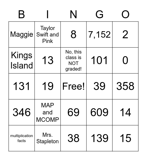 3rd Grade BINGO Card