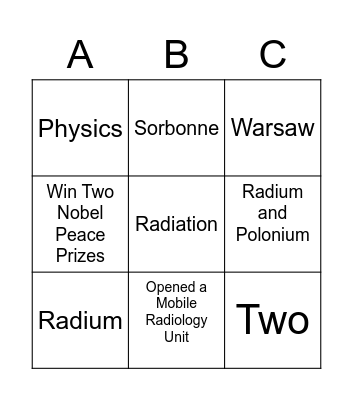 Marie Curie Bingo Card