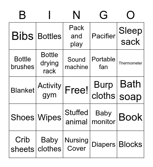 Baby Bingo Card