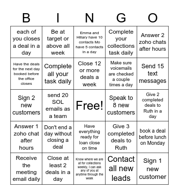 Team bingo Card