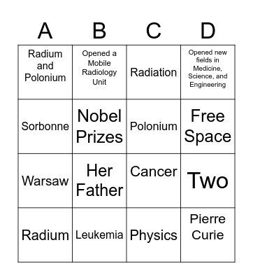 Marie Curie Bingo Card