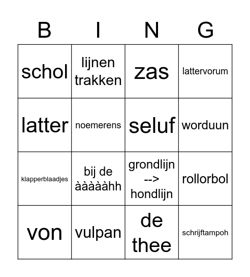 De grote bingo voor de schrijfles Bingo Card