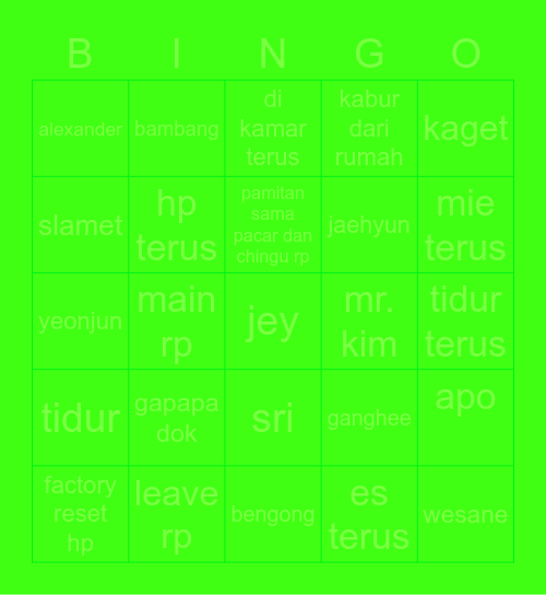 Jae Bingo Card