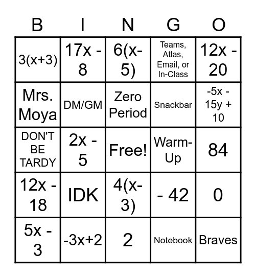 Alvarez's Review Bingo Card