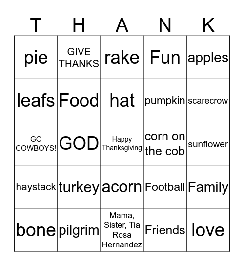 Thanksgiving Bingo Card