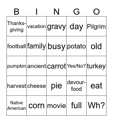 Thanksgiving bingo Card