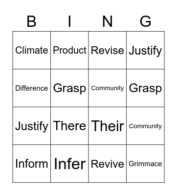 Vocabulary Bingo Card