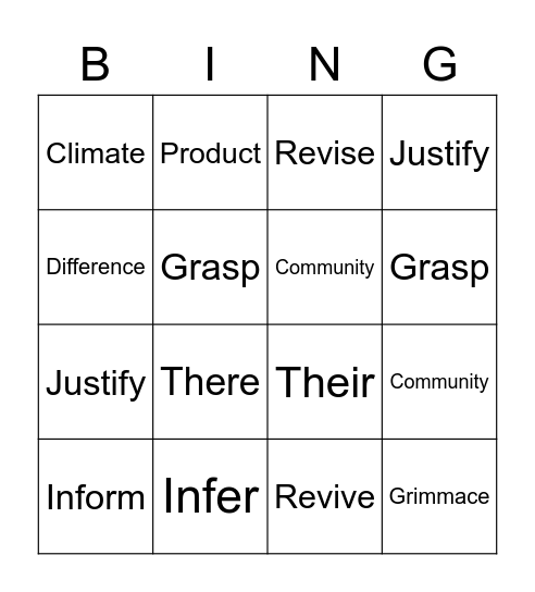 Vocabulary Bingo Card