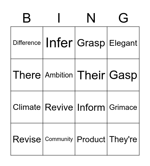 Vocab Bingo Card