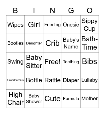 Latika's Baby Shower Bingo Card