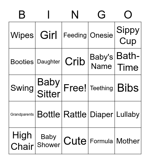 Latika's Baby Shower Bingo Card