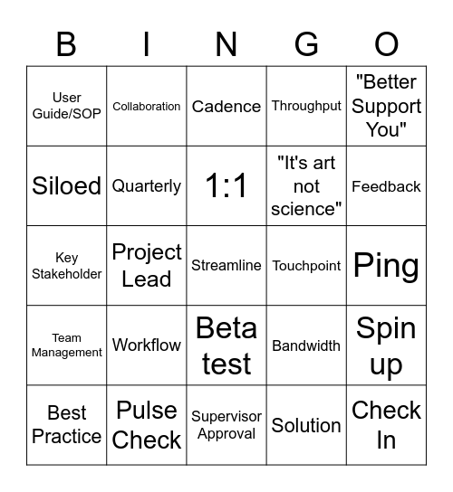 Corporate Lingo Bingo Card