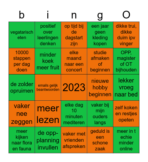 goede of foute voornemensbingo Card