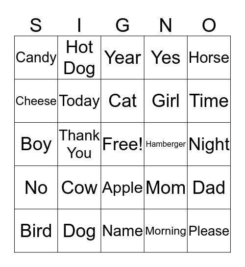 Sign-O Bingo Card