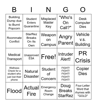 Doug's On-Call Bingo Card