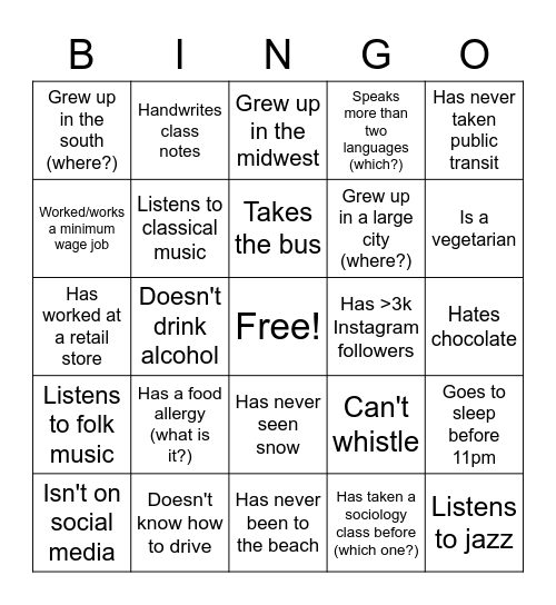 Find someone who... Bingo Card