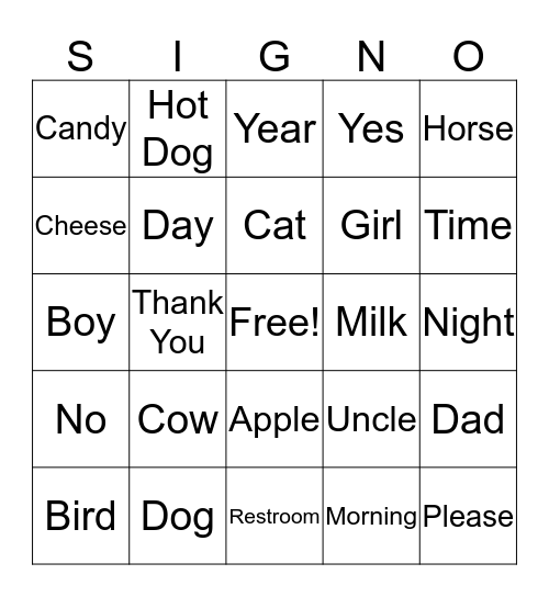 Sign-O Bingo Card