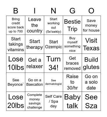 Bebe's 2023 Goals Bingo Card